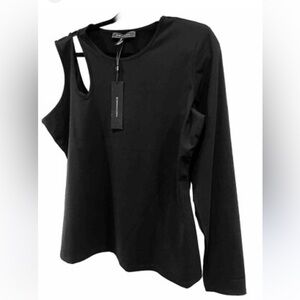 BCBGMaxAzria Black Asymmetrical Cut-Out Long Sleeve Top